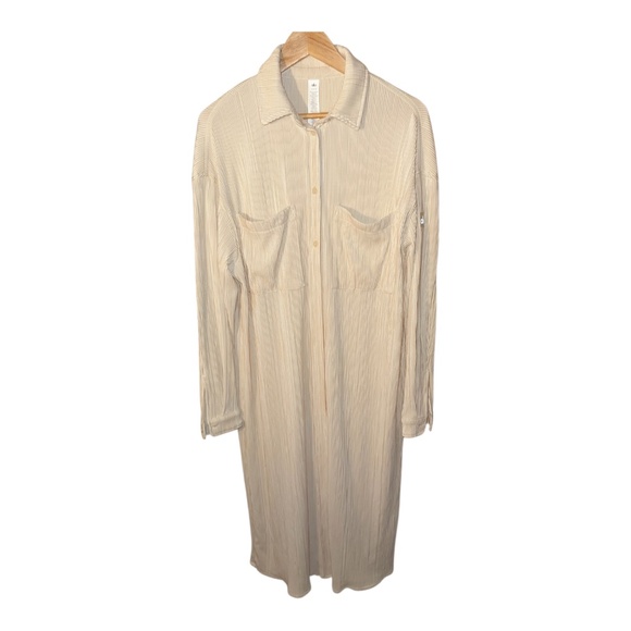 ALO Cream Micro Plisse Shirt Dress Pleated S - Picture 4 of 7